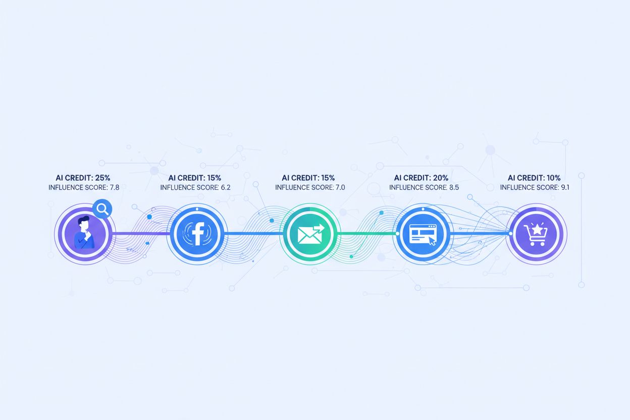 AI conversion attribution dashboard showing customer journey touchpoints and credit allocation