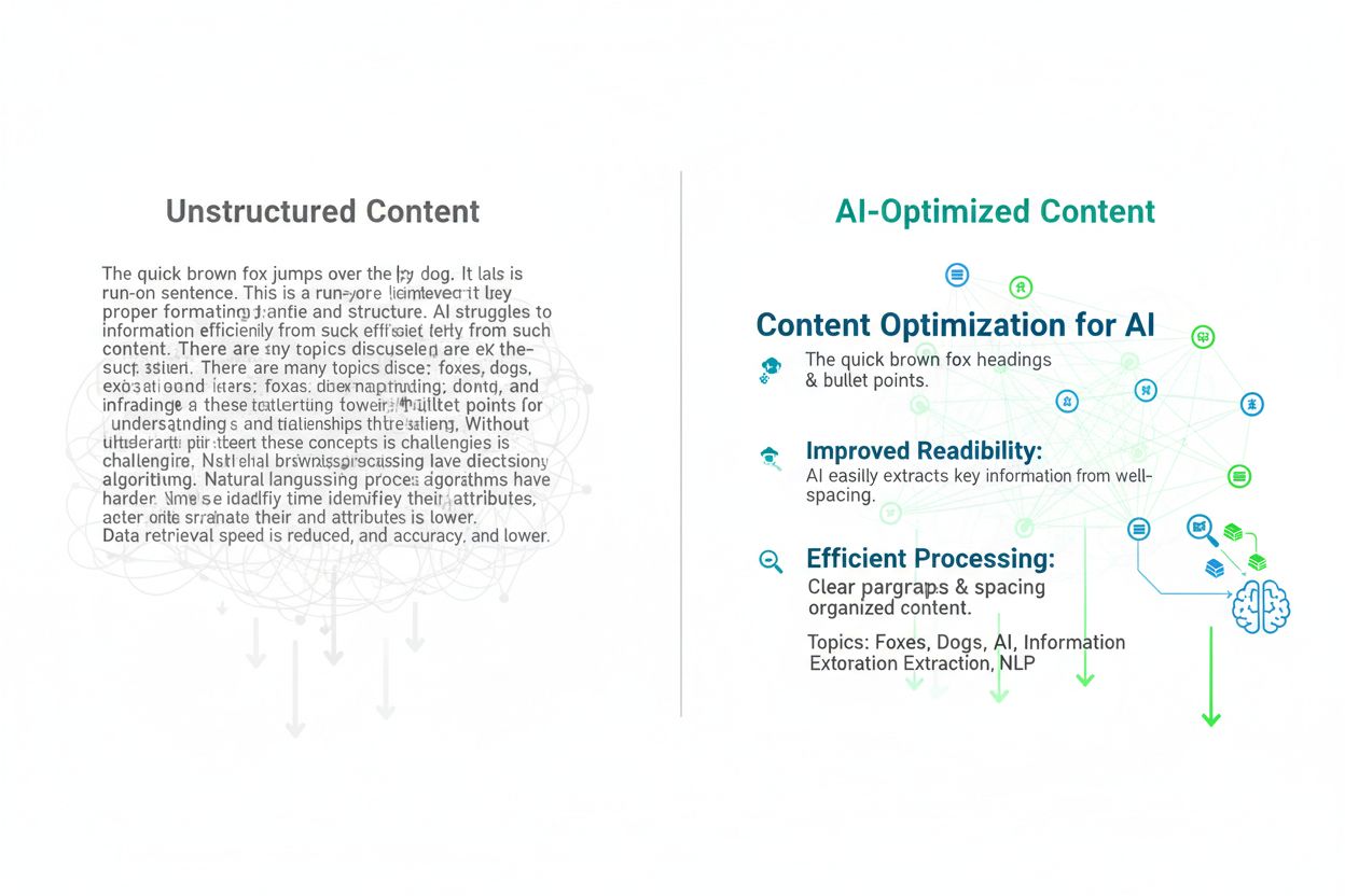 Split-screen infographic showing how AI processes structured vs unstructured content