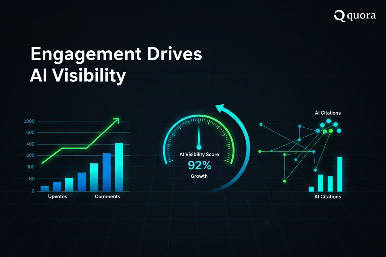 Engagement metrics and AI visibility growth dashboard