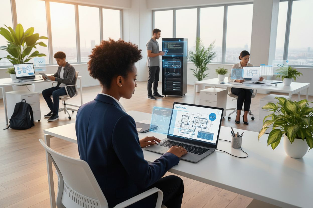 Professional workplace showing practical applications of Copilot Vision across different scenarios