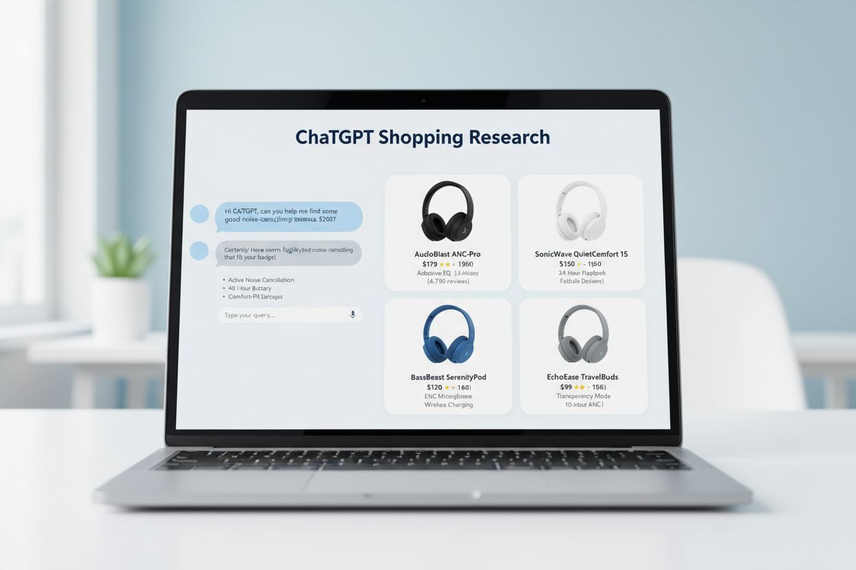 ChatGPT Shopping Research interface showing product comparison cards