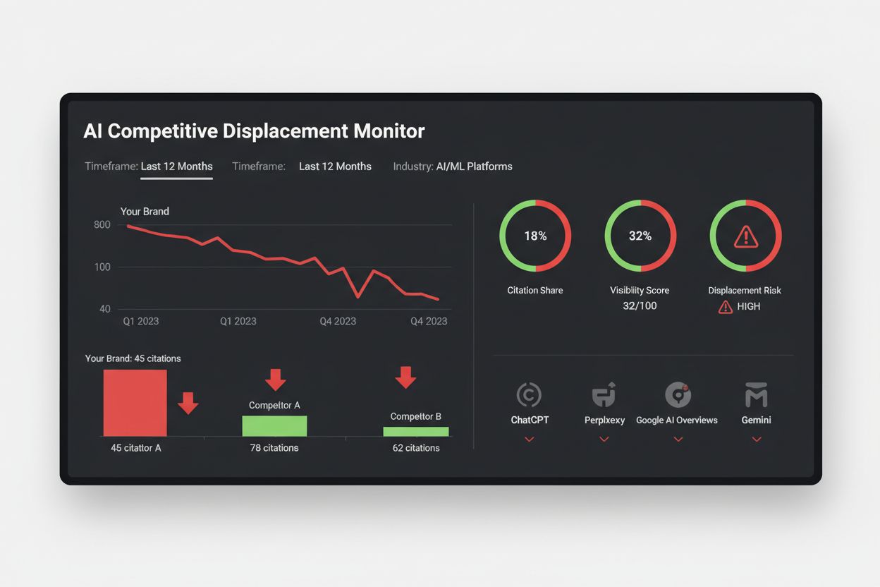 Warning signs dashboard showing AI displacement metrics and alerts