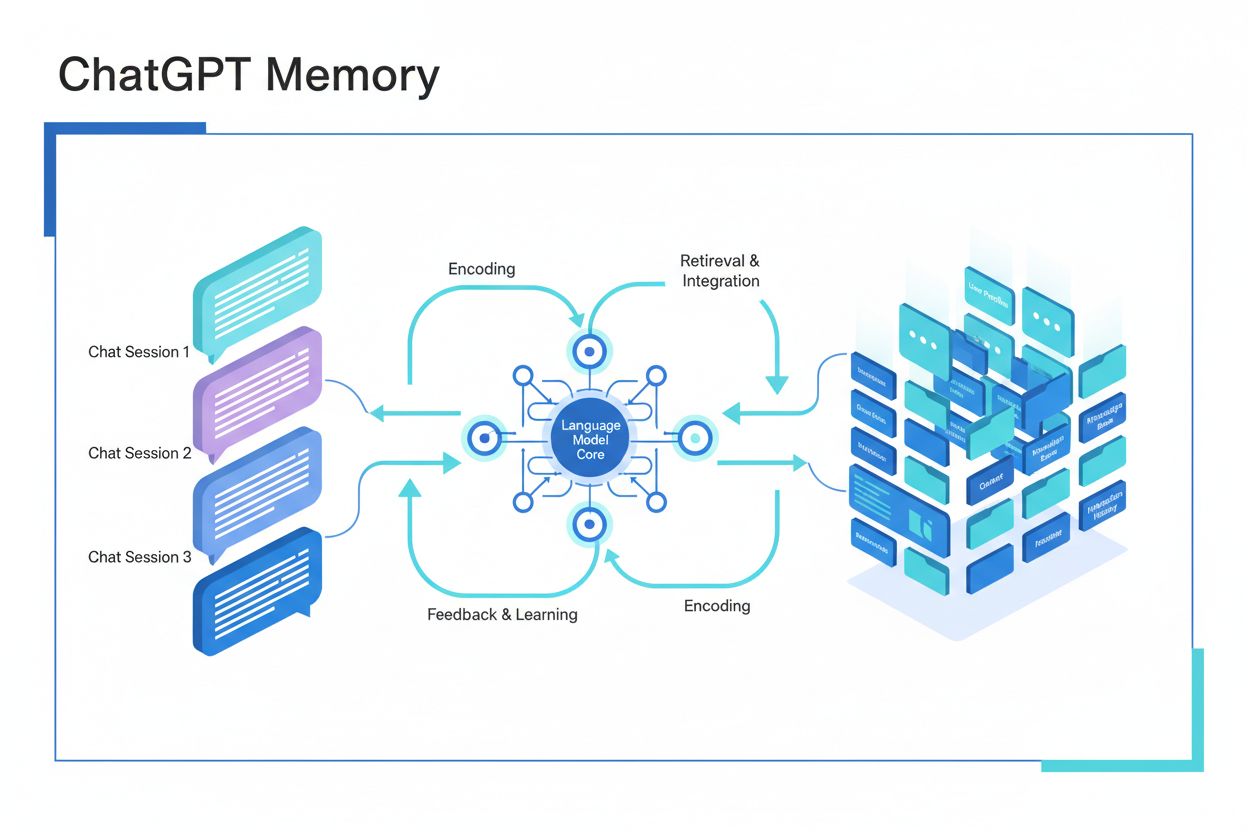 ChatGPT Memory workflow showing conversation sessions and memory storage
