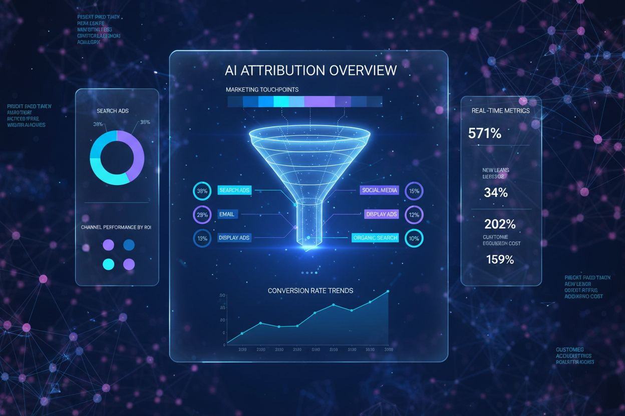 AI attribution dashboard showing multiple marketing touchpoints with percentage allocations