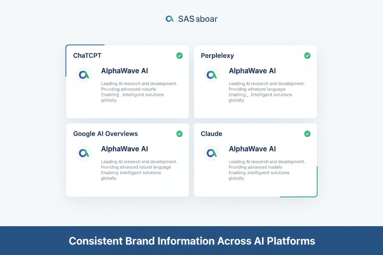 Consistent brand information displayed across ChatGPT, Perplexity, Google AI Overviews, and Claude platforms