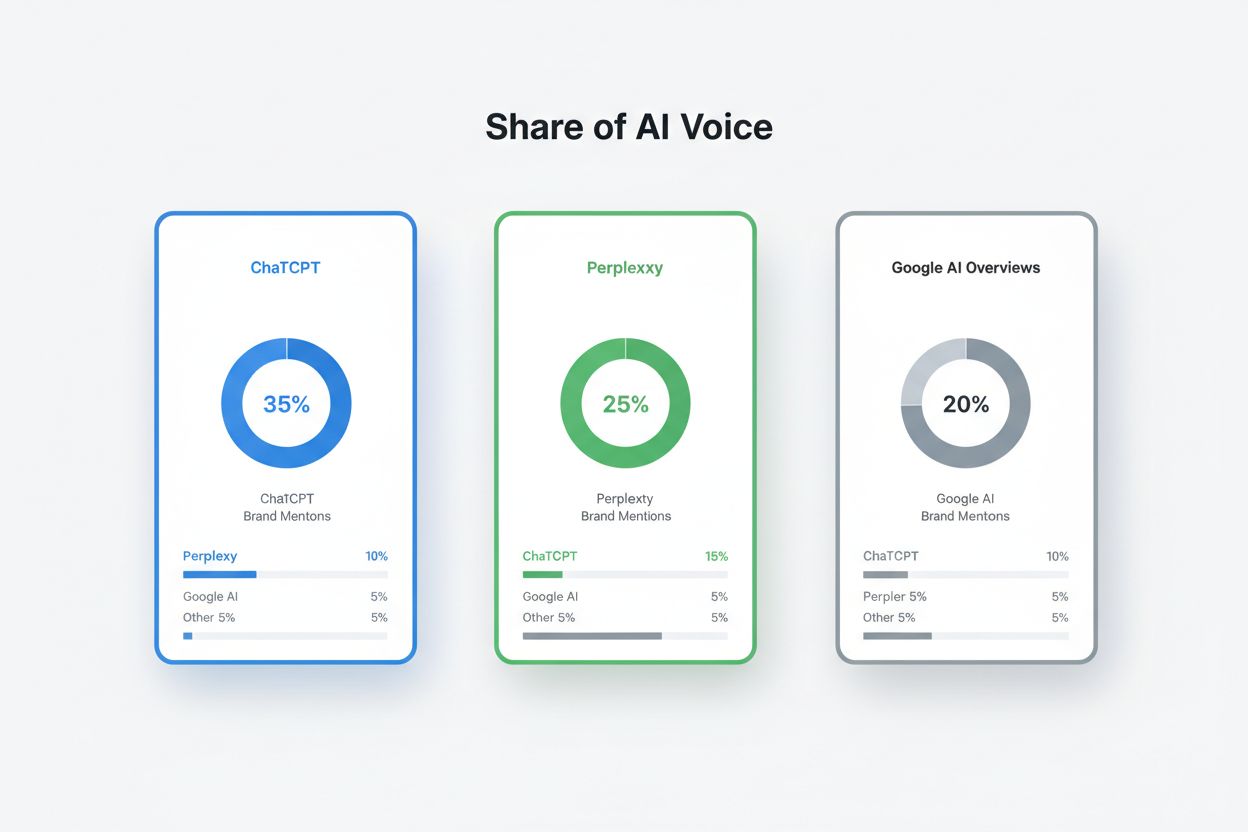 AI platforms comparison showing brand mentions and share of voice metrics across ChatGPT, Perplexity, and Google AI Overviews