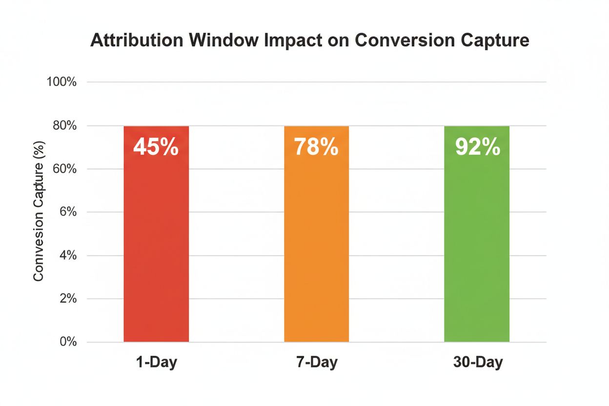 Comparison chart showing attribution window impact on conversion capture rates