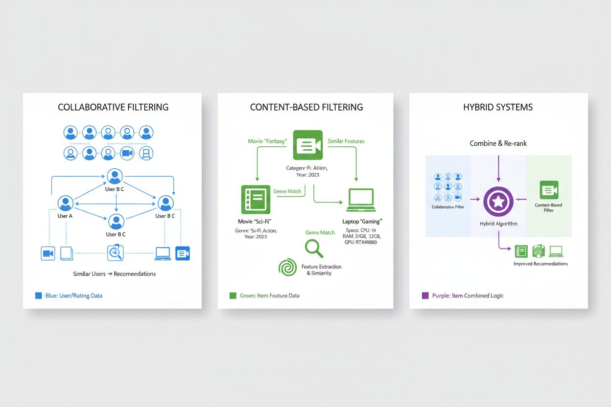Comparison of collaborative filtering, content-based filtering, and hybrid recommendation system approaches