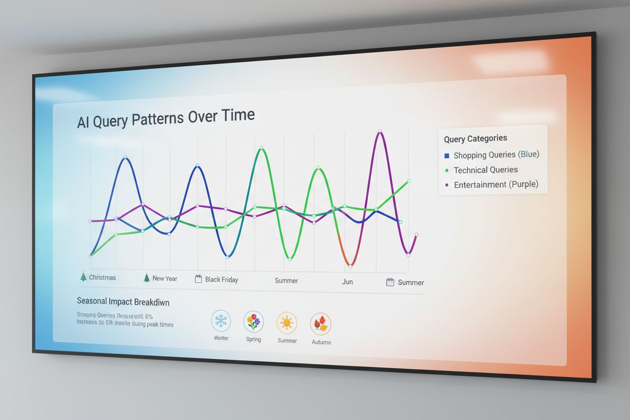 AI query patterns dashboard showing seasonal peaks and valleys with time-series data visualization