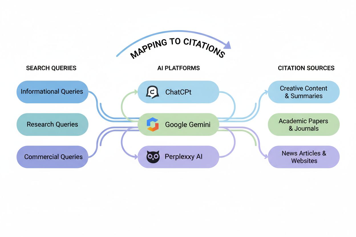 Query-to-Citation Mapping visualization showing how different queries map to citations across AI platforms