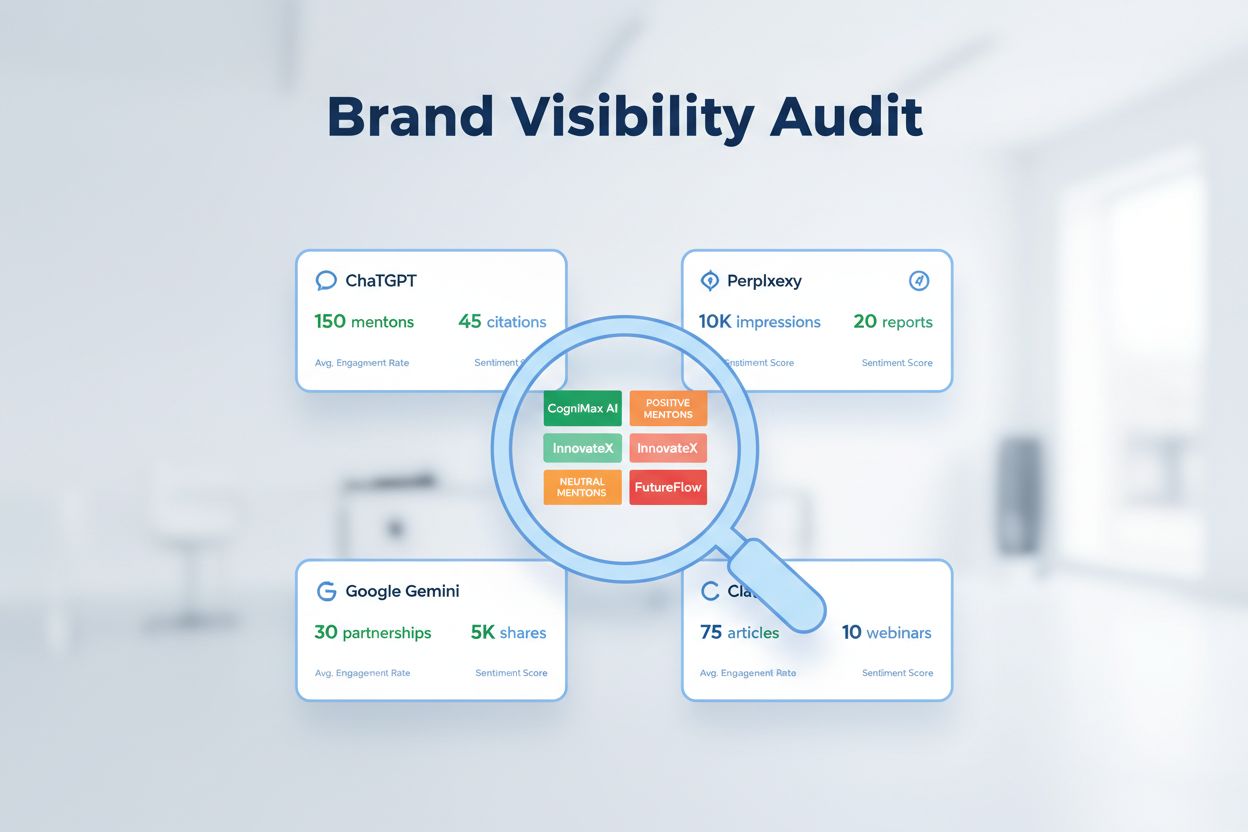 AI Visibility Audit Dashboard showing brand mentions across ChatGPT, Perplexity, Google Gemini, and Claude