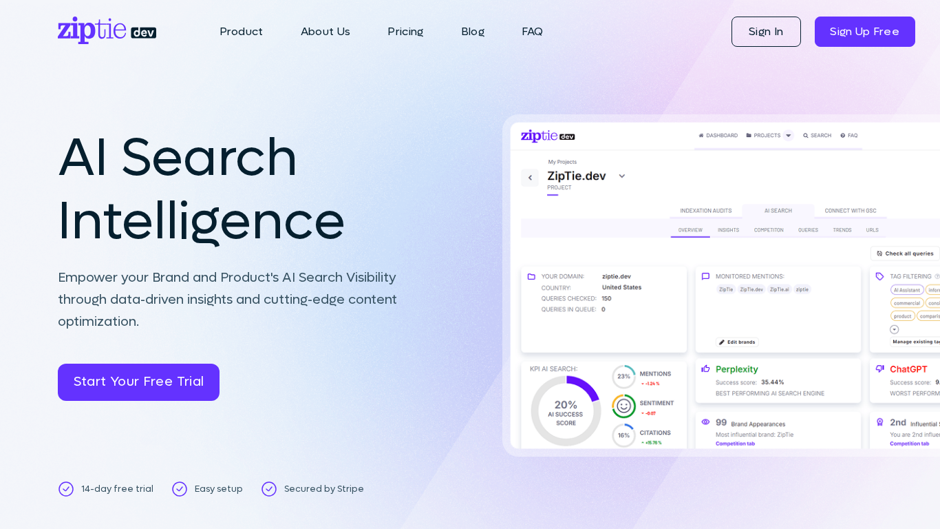 ZipTie AI visibility tracking platform homepage
