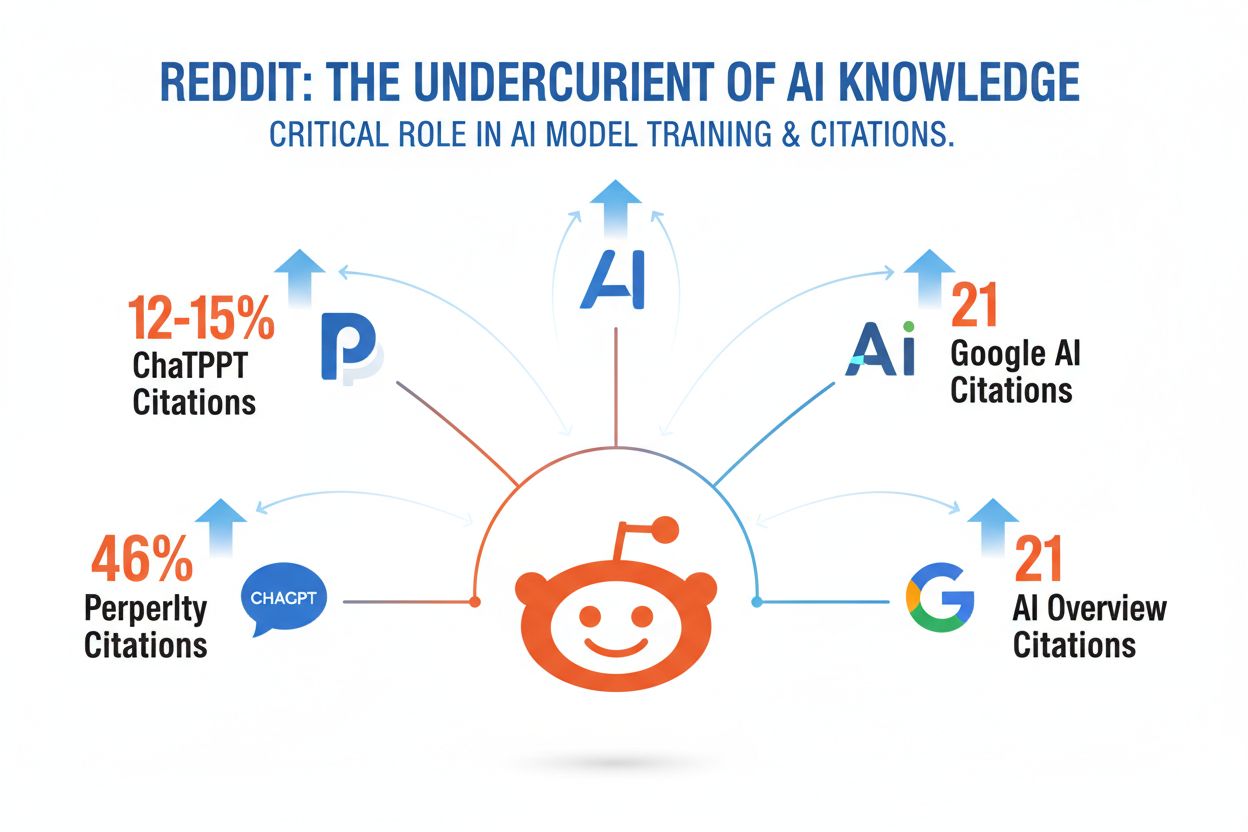 Reddit's role in AI model training and citations showing data flows to ChatGPT, Perplexity, and Google AI Overviews