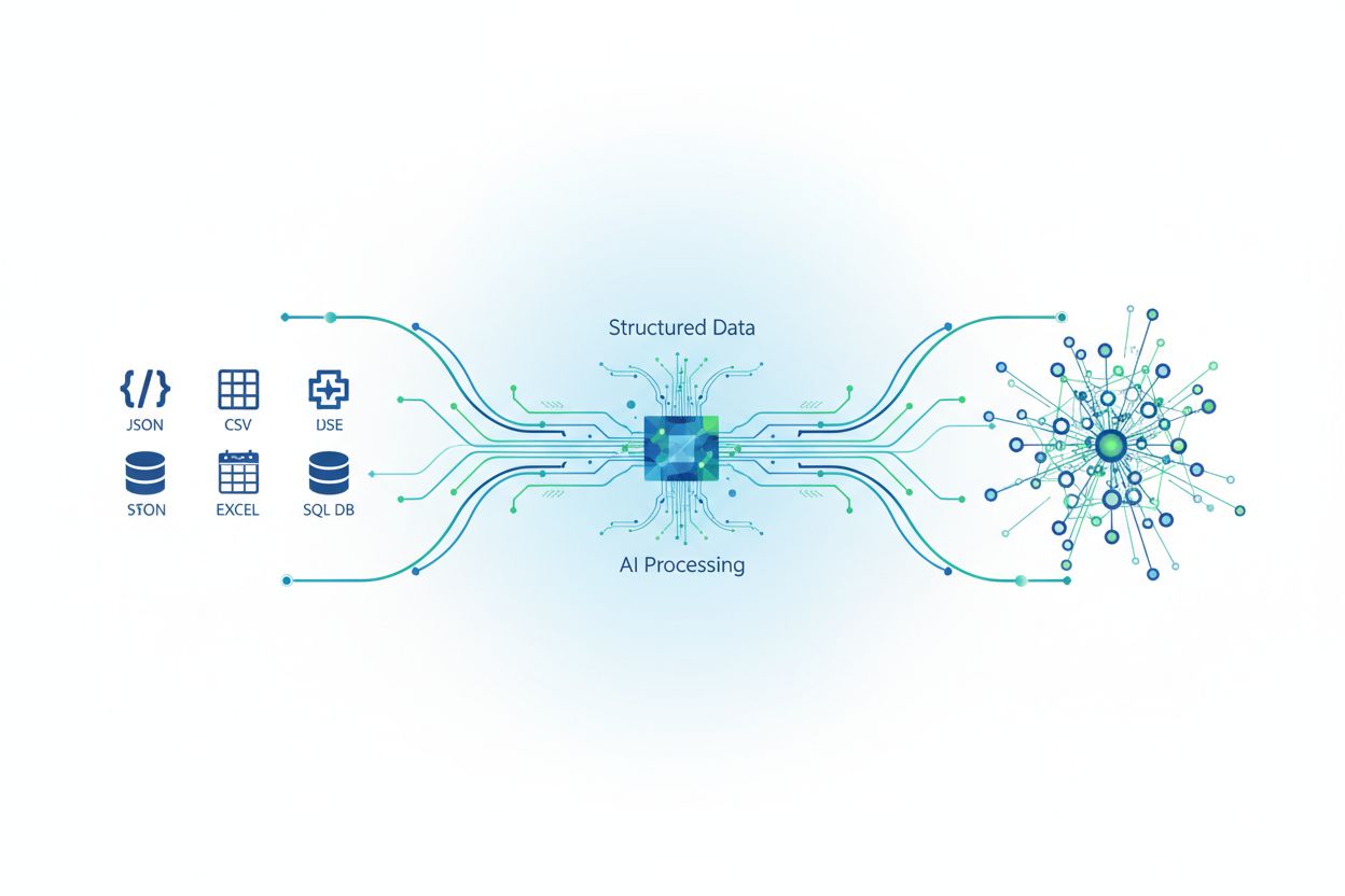 AI processing different data formats with neural network visualization