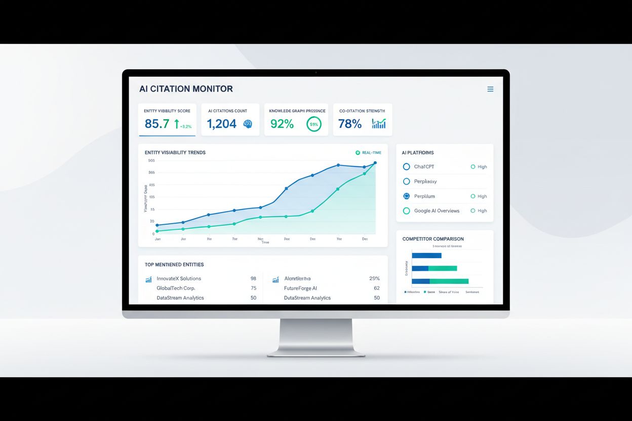 Dashboard AmICited che mostra il monitoraggio della visibilità delle entità sulle piattaforme di ricerca AI