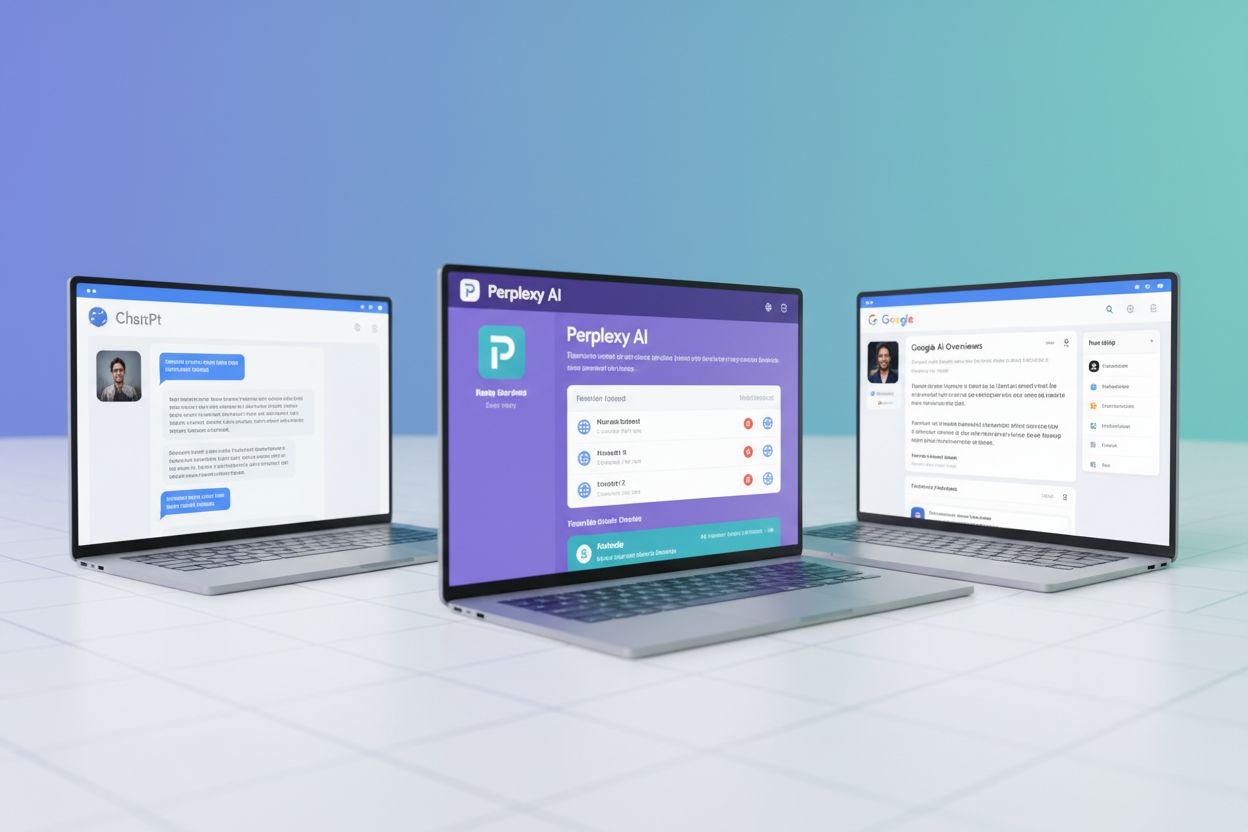 Confronto tra tre piattaforme AI che mostra interfacce e pattern di citazione diversi