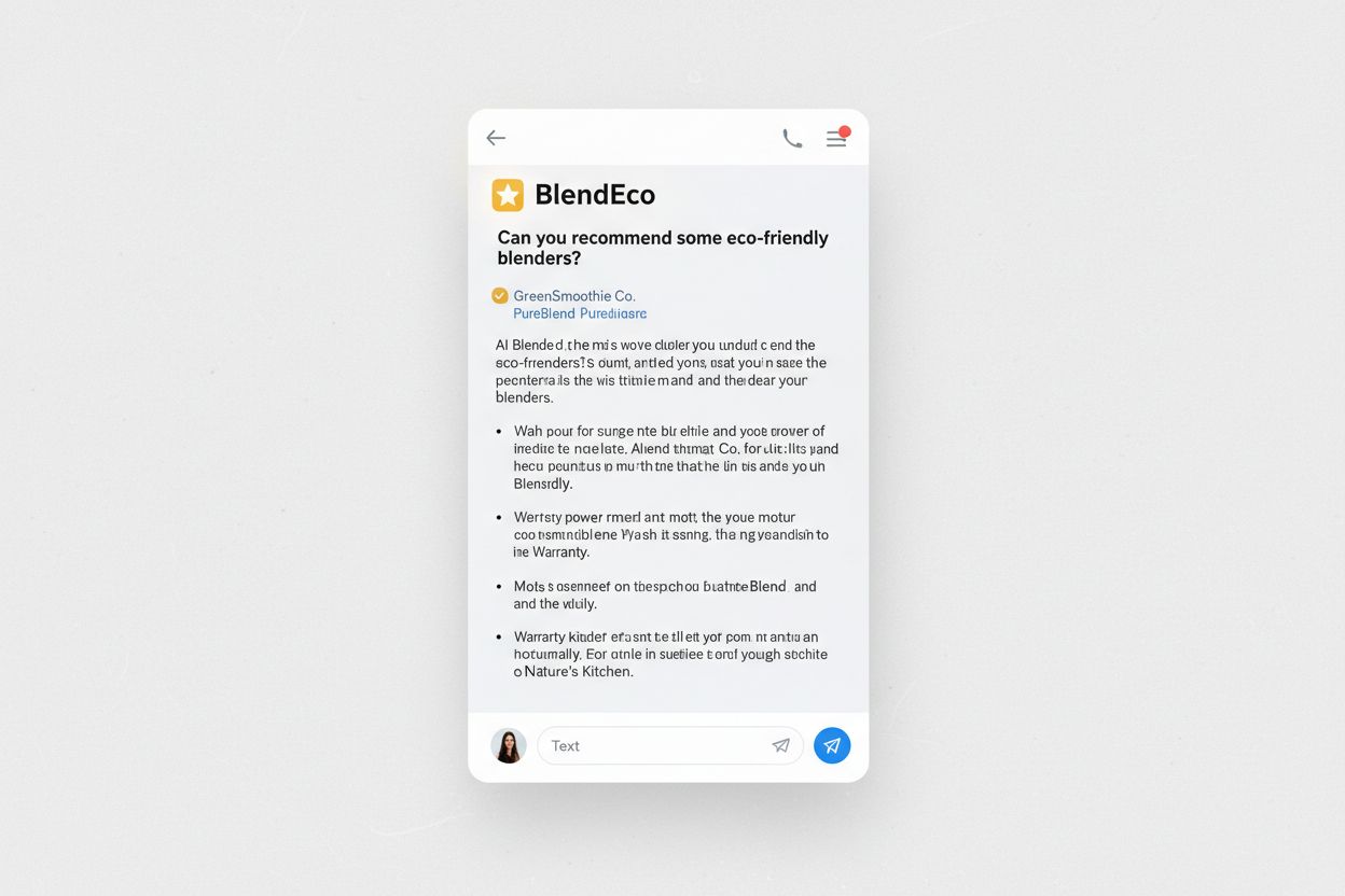 AI chat interface showing product recommendations with featured brand highlighted