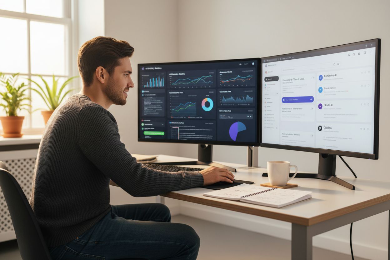Startup founder analyzing AI visibility metrics on dashboard