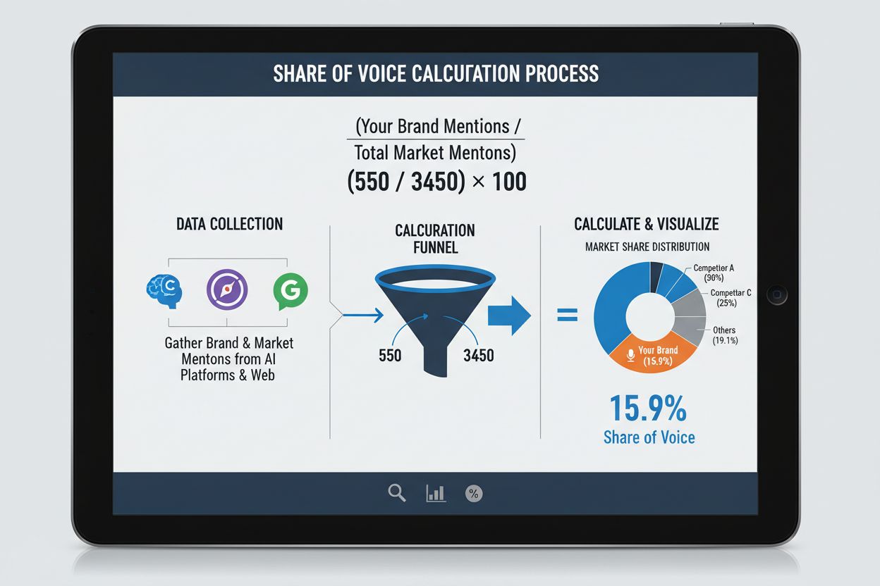 Share of Voice calculation process infographic showing formula and data flow