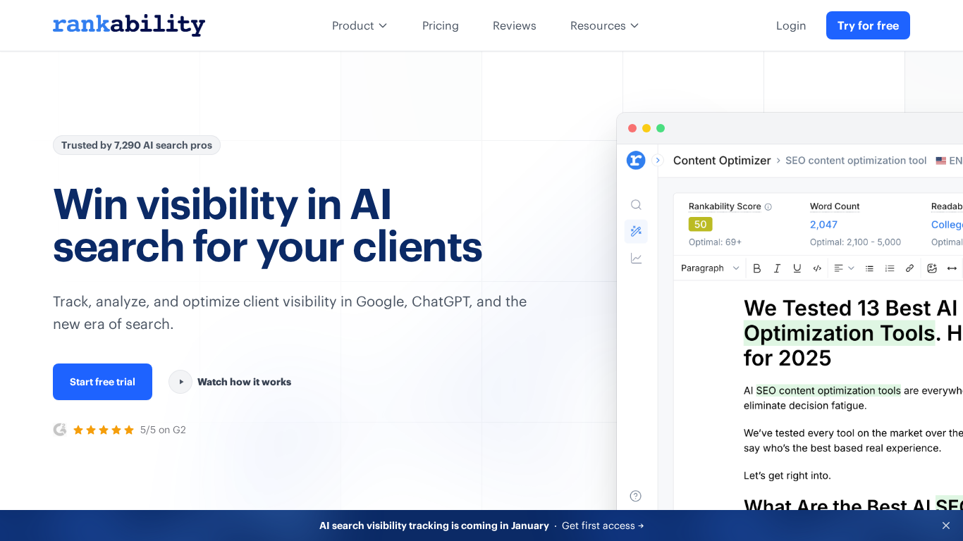 Rankability AI Analyzer tool interface