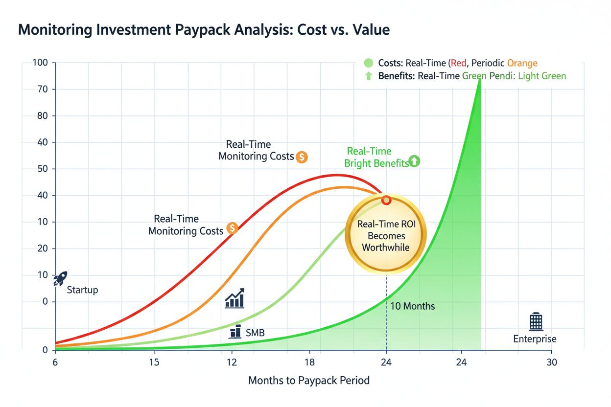 Cost-benefit analysis showing real-time vs periodic monitoring investment tradeoff