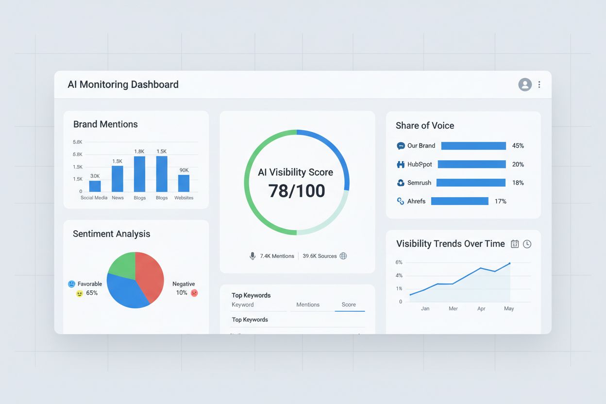 AI Visibility Dashboard showing metrics, charts, and brand performance analytics