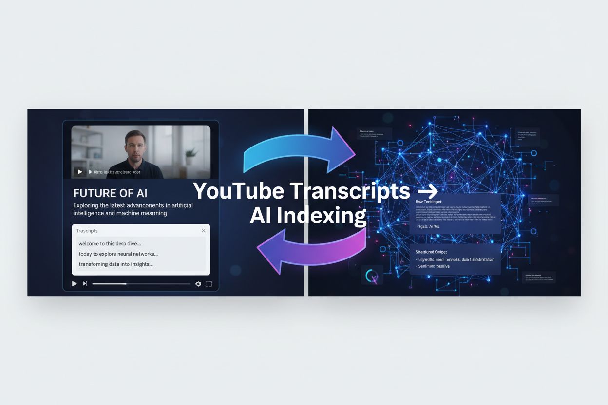 YouTube video transcripts being indexed by AI systems showing conversion from video to text data