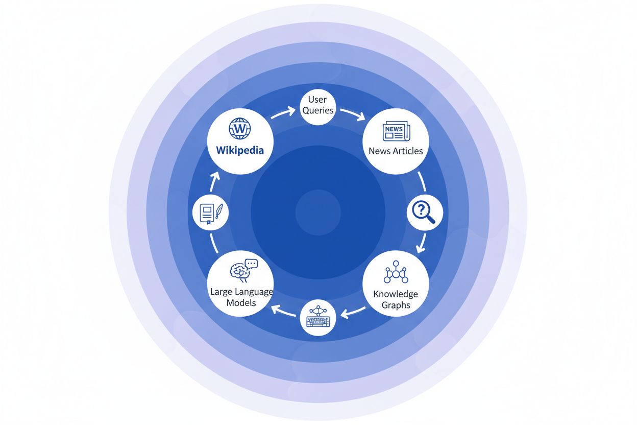 Citation chain and ripple effect visualization showing Wikipedia to AI systems flow