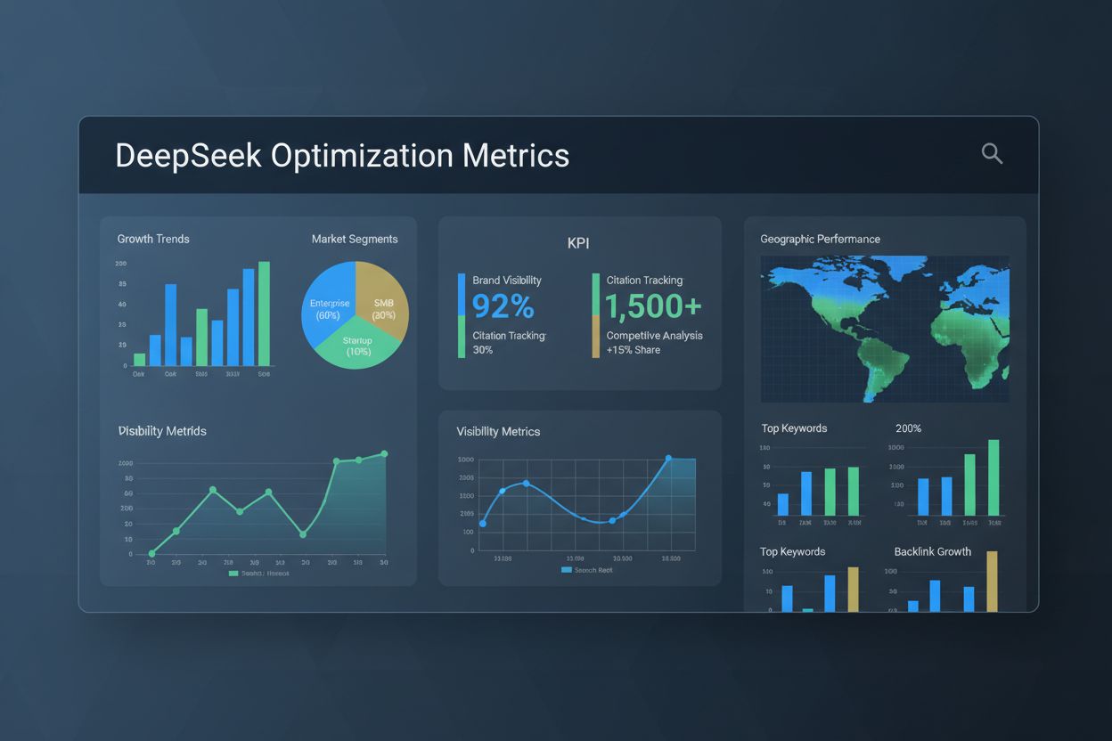 DeepSeek optimization metrics dashboard showing visibility tracking and analytics