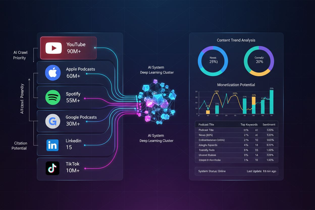 Platform hierarchy and AI integration dashboard showing distribution channels and analytics