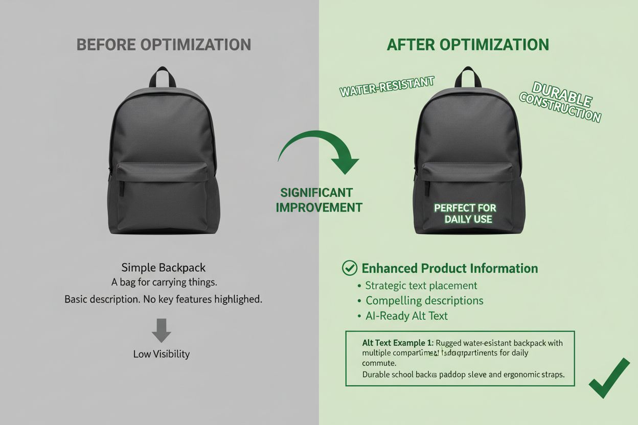 Before and after product optimization comparison showing improved product presentation for Rufus