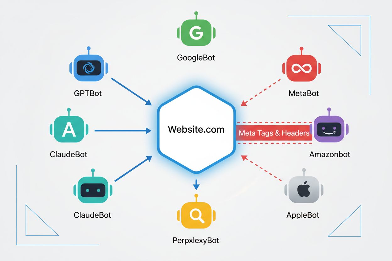 Web crawlers and AI bots accessing website with meta tag controls