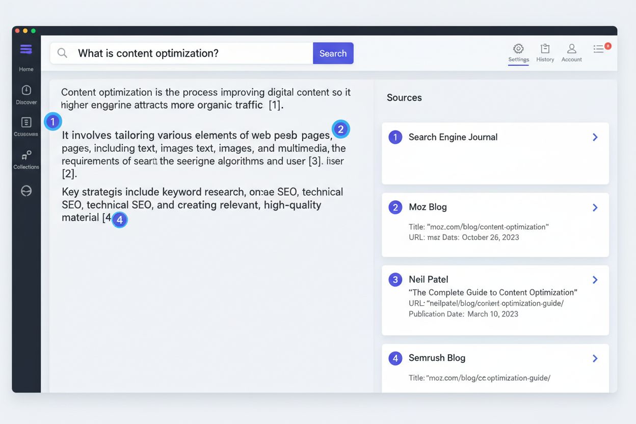 Perplexity AI interface showing numbered citations in conversational responses