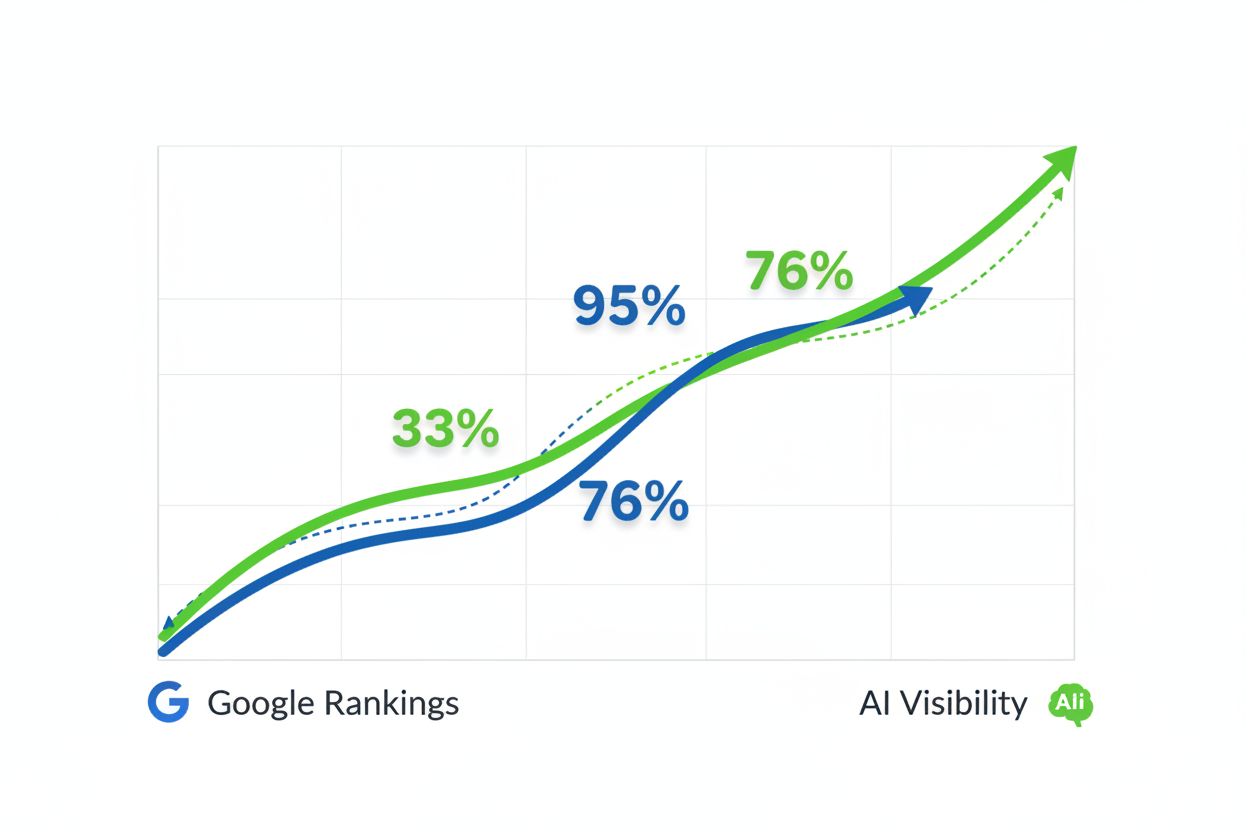 Correlation between Google rankings and AI visibility showing 95% correlation
