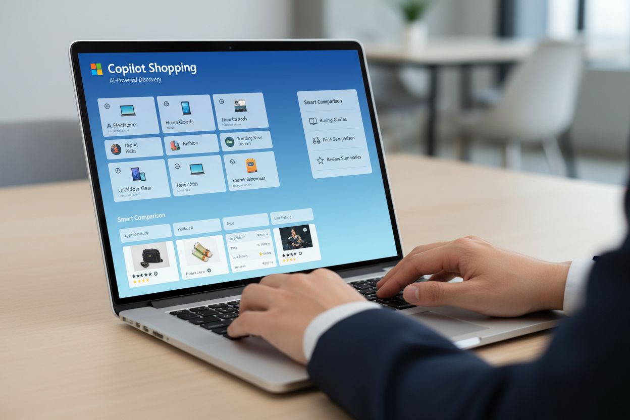 Microsoft Copilot Shopping interface showing AI-powered buying guides and product comparison features