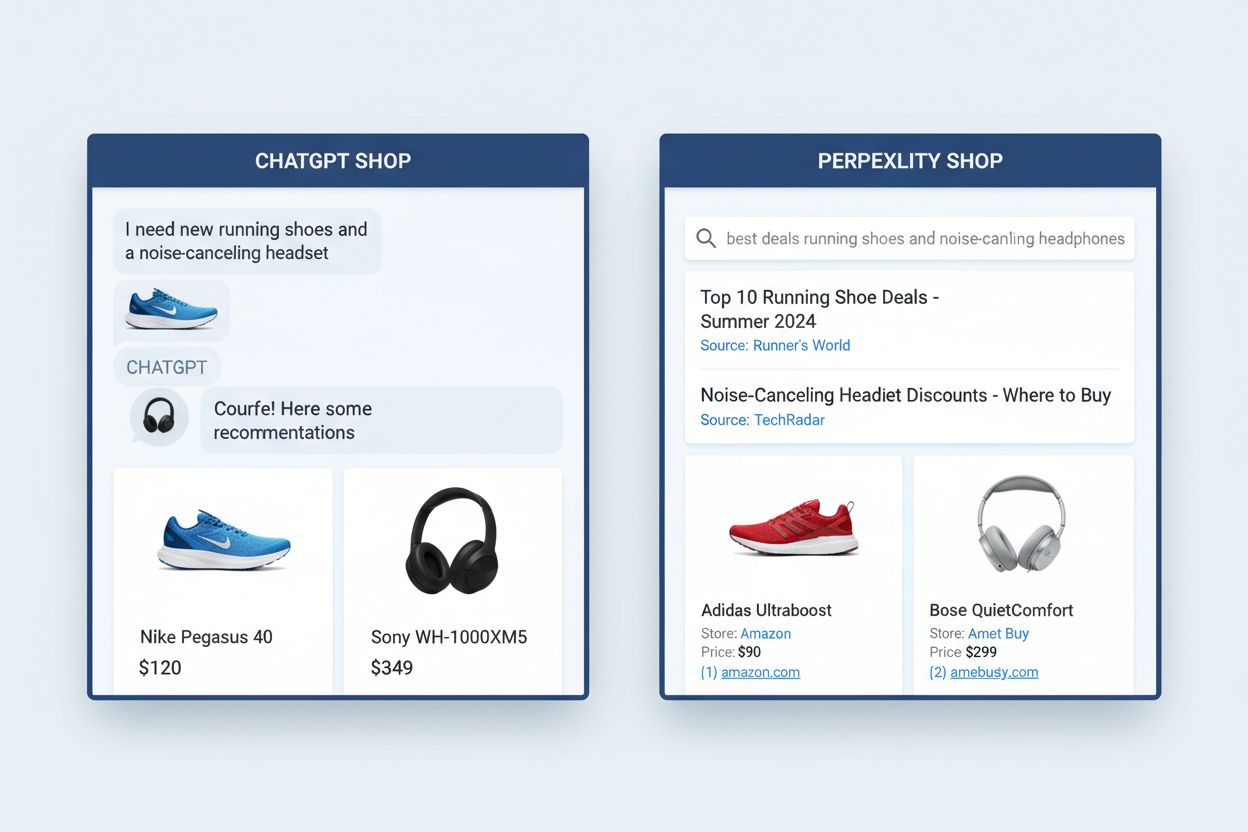 AI shopping interface comparison between ChatGPT and Perplexity