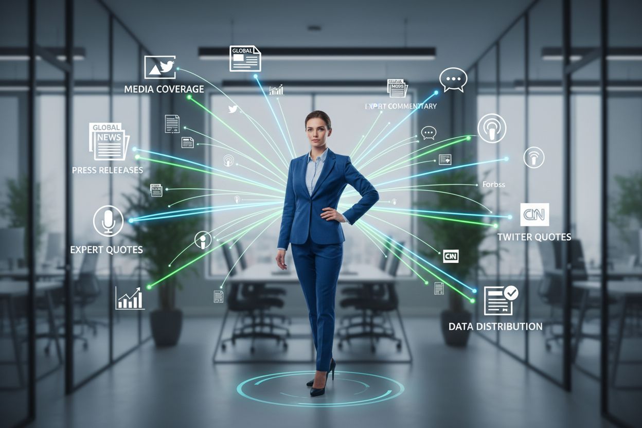 Digital PR strategy visualization showing professional building media relationships