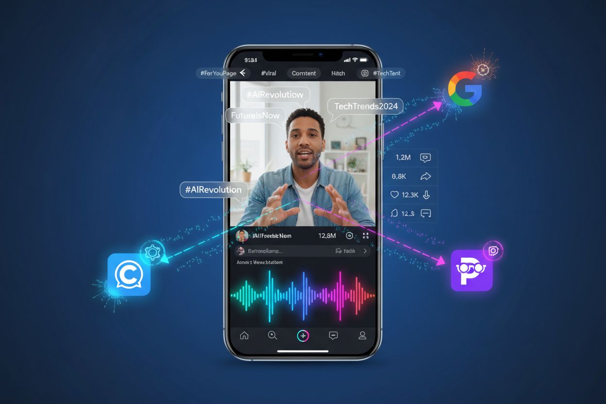 Short-form video content being analyzed by AI systems with data visualization
