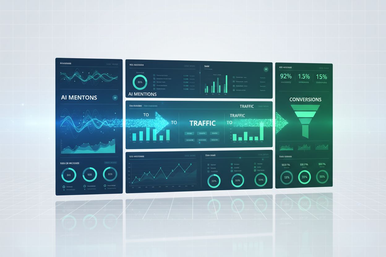 AI mention tracking flowing into conversion metrics dashboard