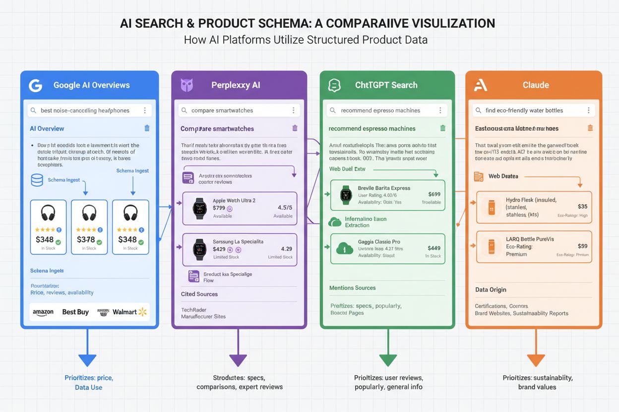 Comparison of AI search engines and their use of product schema