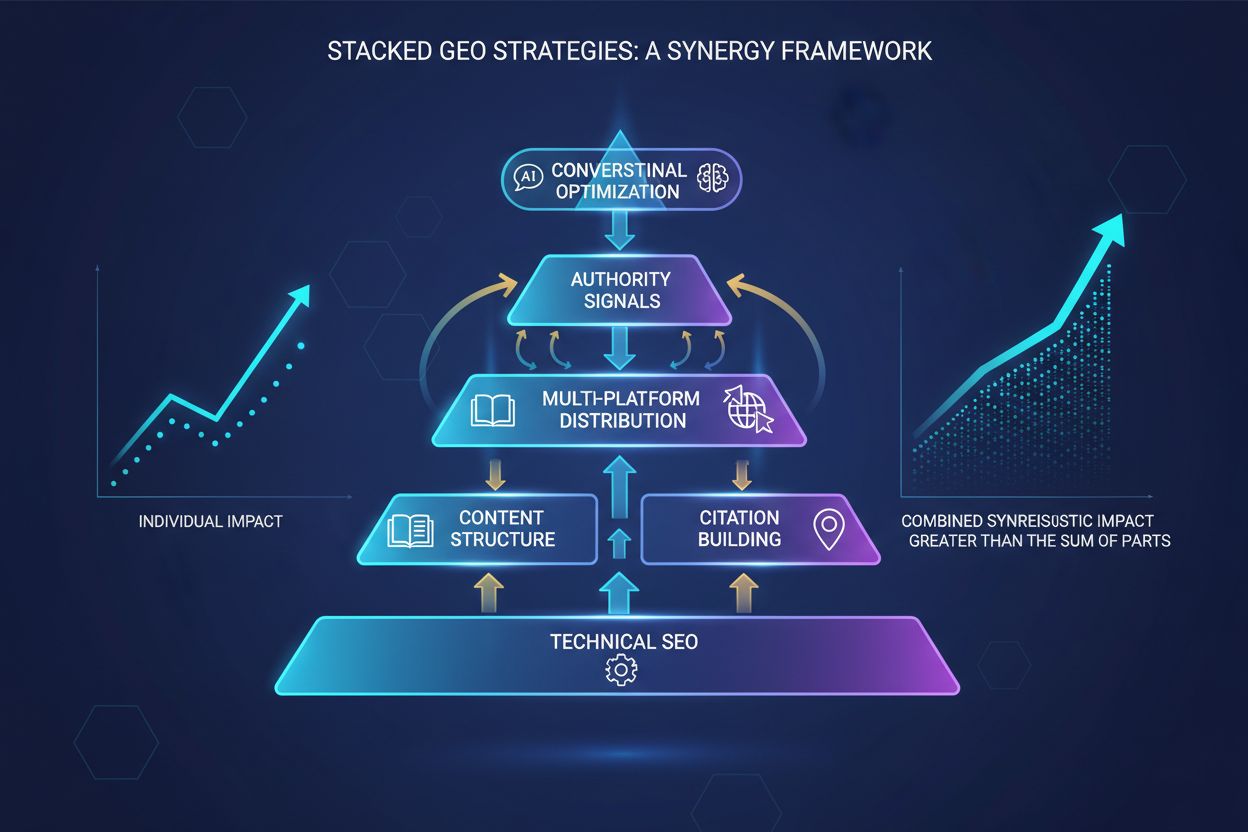 Stacked GEO strategies working together synergistically for maximum impact