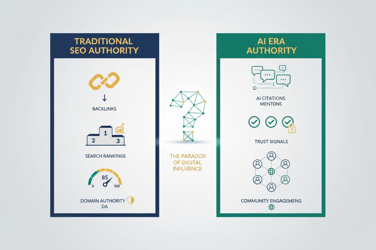 Domain Authority paradox visualization showing AI citations vs traditional metrics