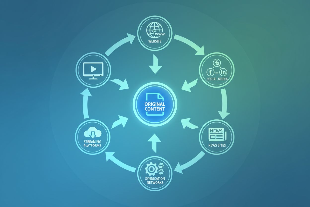 Content distribution network showing original content flowing to multiple platforms