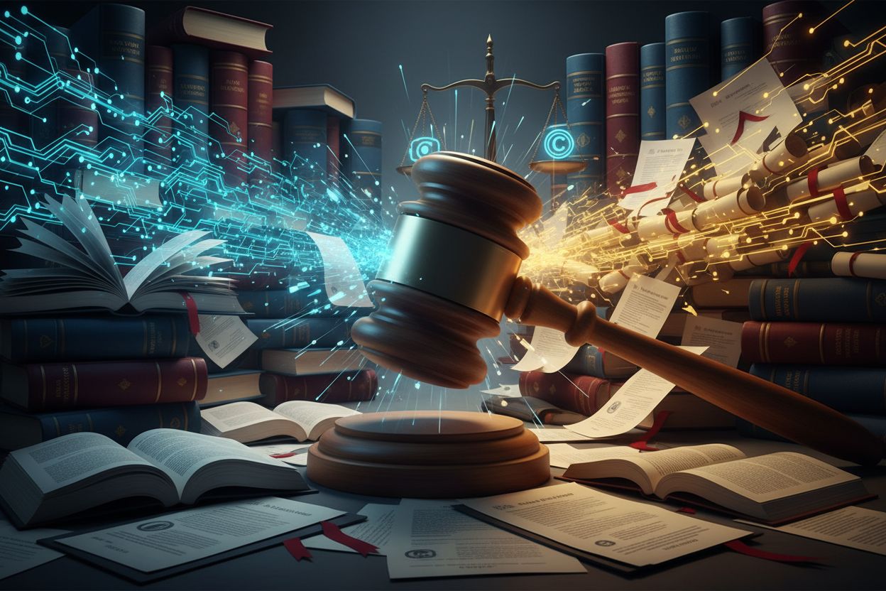 Legal conflict visualization showing copyright lawsuits against AI companies