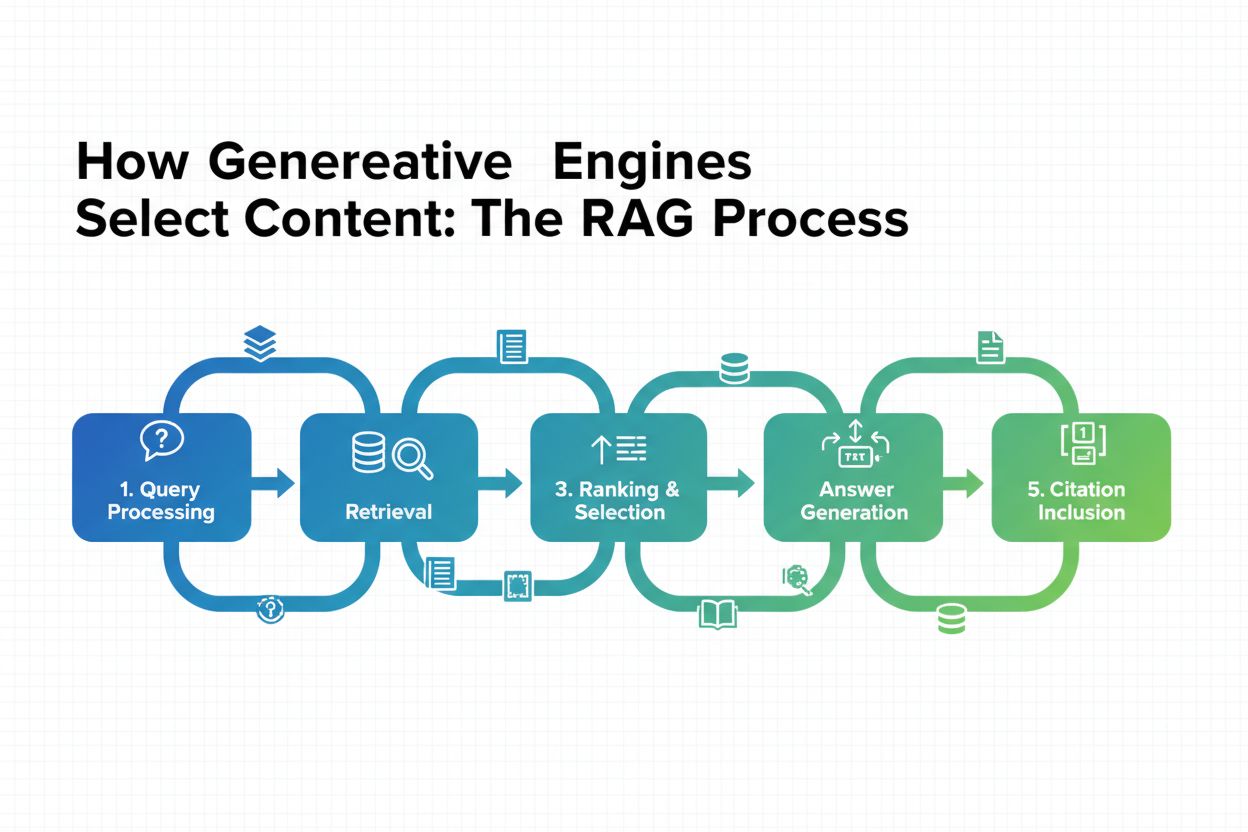 Schema del flusso del processo RAG in cinque fasi dalla query alla citazione
