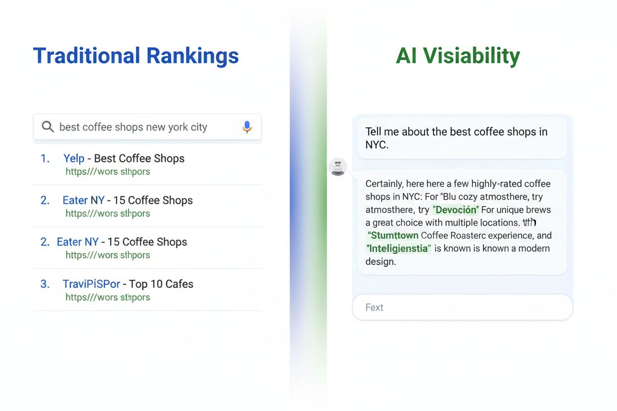 Comparison of traditional search rankings versus AI visibility in personalized answers