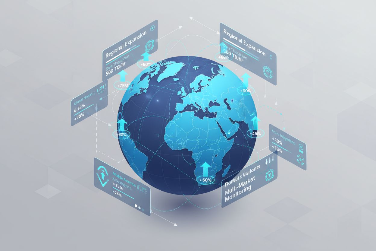 World map showing geographic expansion of AI visibility monitoring across regions