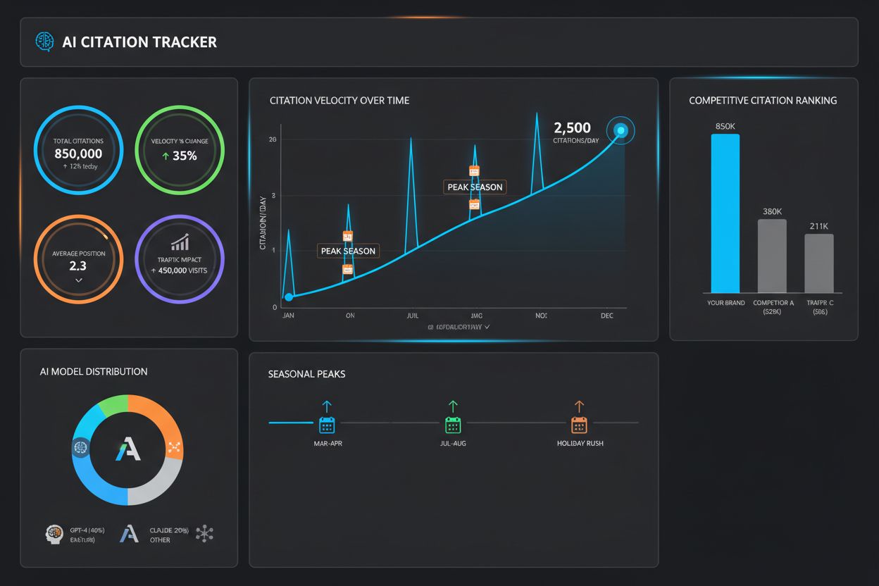 Real-time monitoring dashboard showing AI citation tracking and peak season metrics