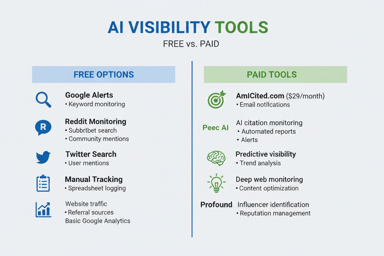 Comparison of free and paid AI visibility monitoring tools