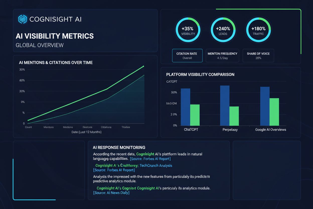 AI visibility monitoring dashboard showing metrics and trends